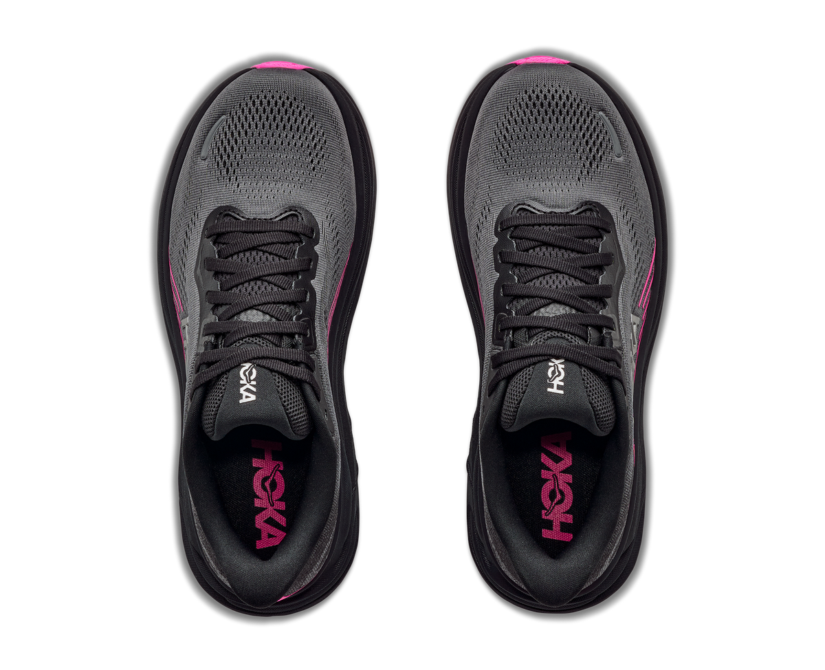 HOKA Clifton 11 Mujer Black / Neon Dragonfruit — vista medial