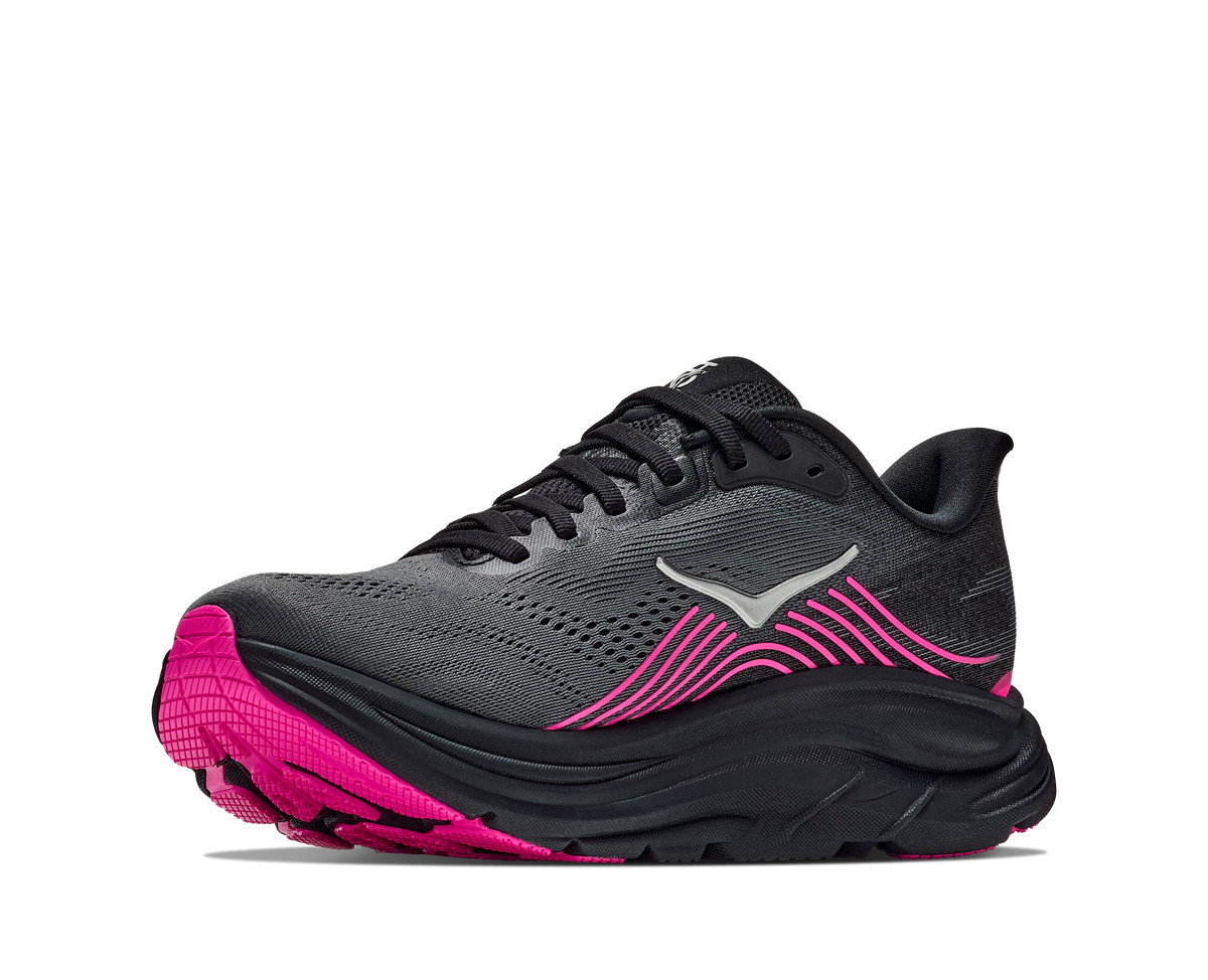 HOKA Clifton 11 Mujer Black / Neon Dragonfruit — vista frontal
