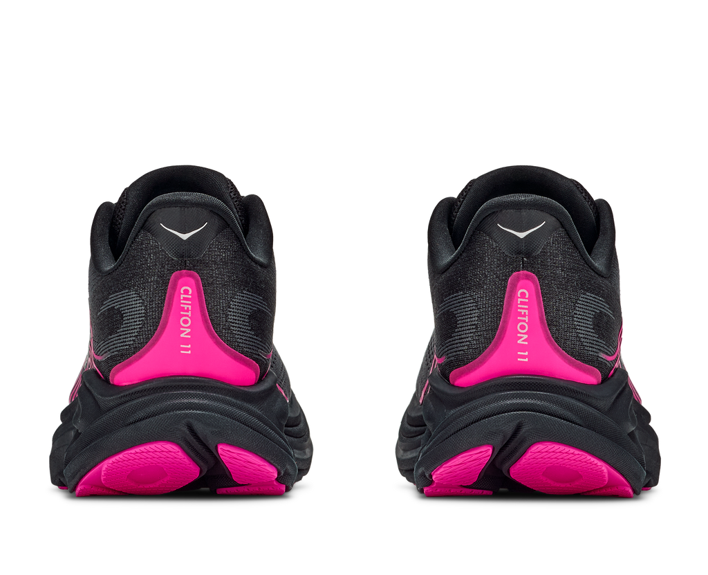 HOKA Clifton 11 Mujer Black / Neon Dragonfruit — vista superior