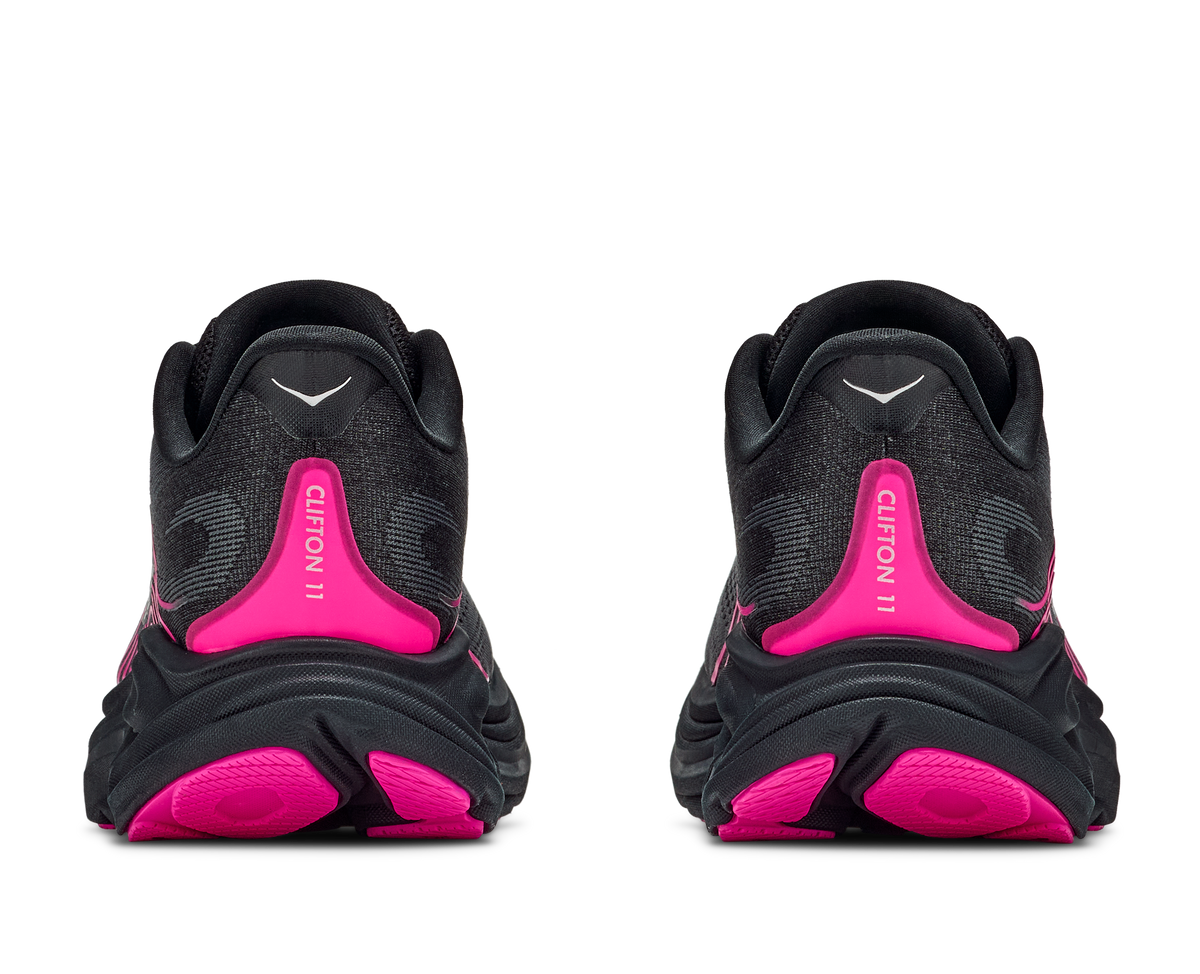 HOKA Clifton 11 Mujer Black / Neon Dragonfruit — vista superior