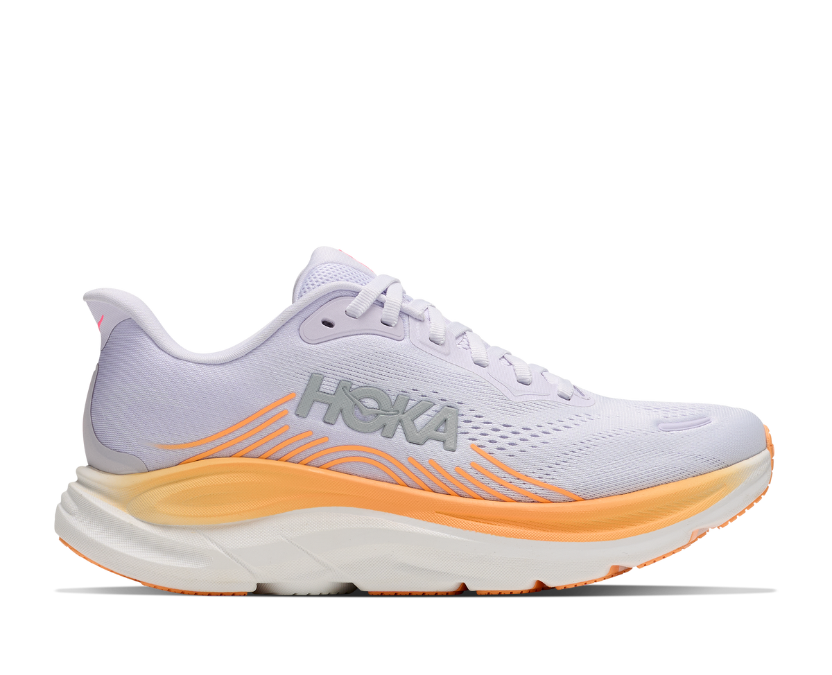 HOKA Clifton 11 Mujer Cold Plunge Blue / Neon Mango — vista lateral