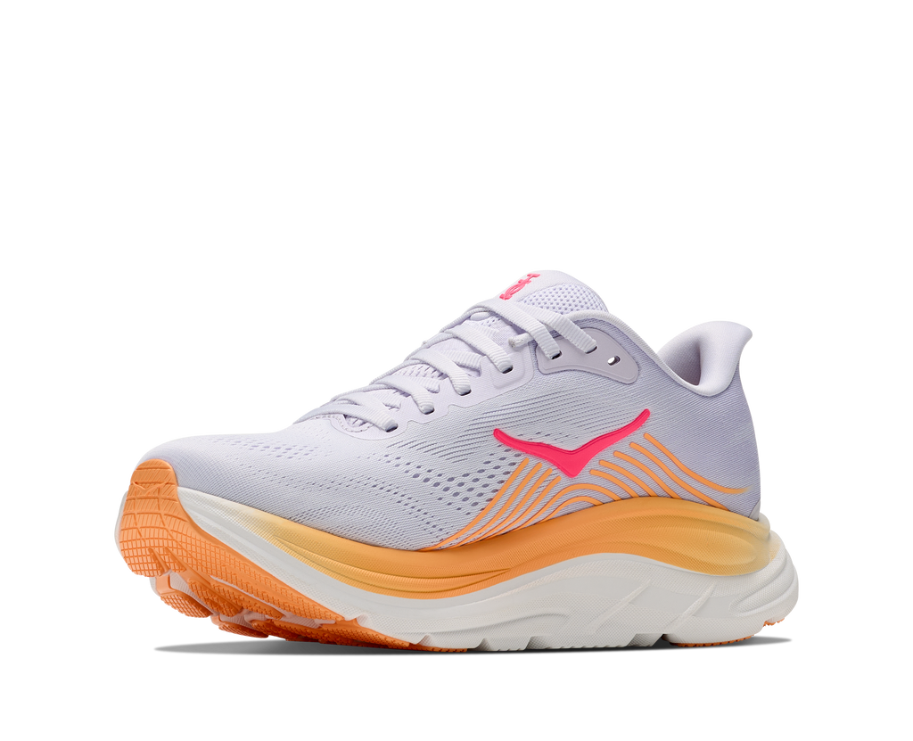 HOKA Clifton 11 Mujer Cold Plunge Blue / Neon Mango — vista frontal