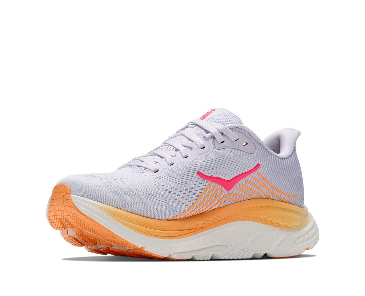 HOKA Clifton 11 Mujer Cold Plunge Blue / Neon Mango — vista frontal