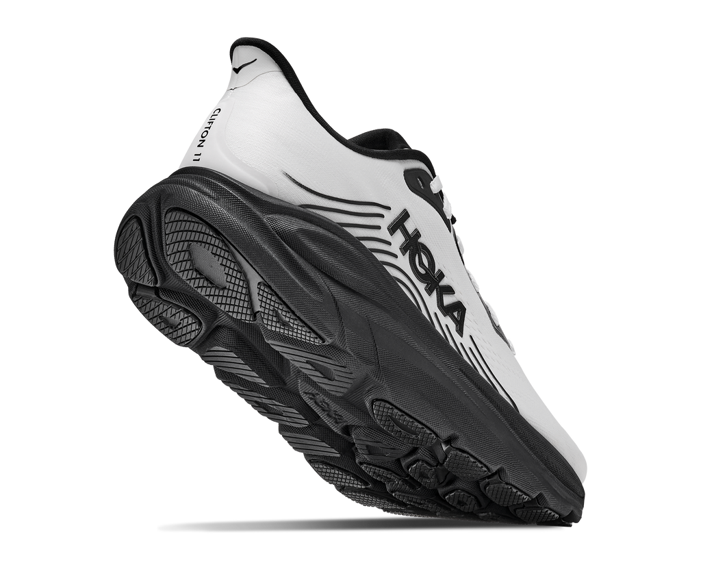 HOKA Clifton 11 Mujer White / Black — vista tres cuartos