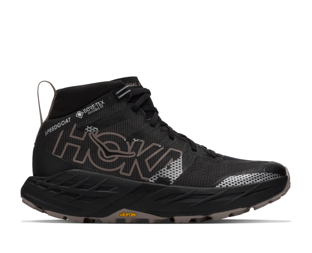 HOKA Speedgoat 7 Hike GTX Hombre Black / Pebble Grey — vista lateral