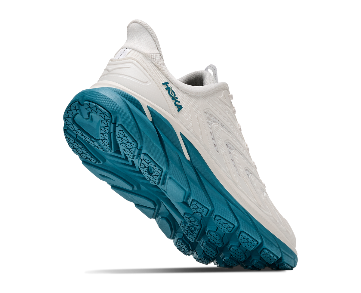 HOKA Clifton UTL Mujer Frost / Aurora Aqua — vista tres cuartos