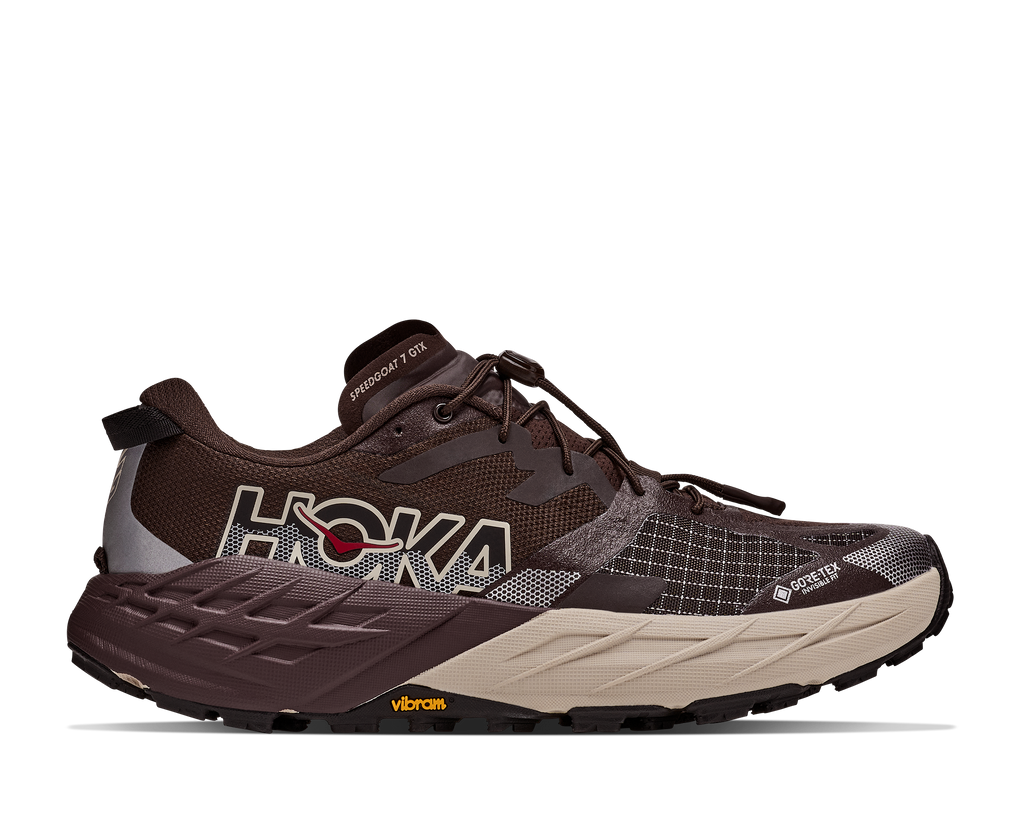 HOKA Speedgoat 7 GTX Hombre Spiced Chocolate / River Rock Grey — vista lateral