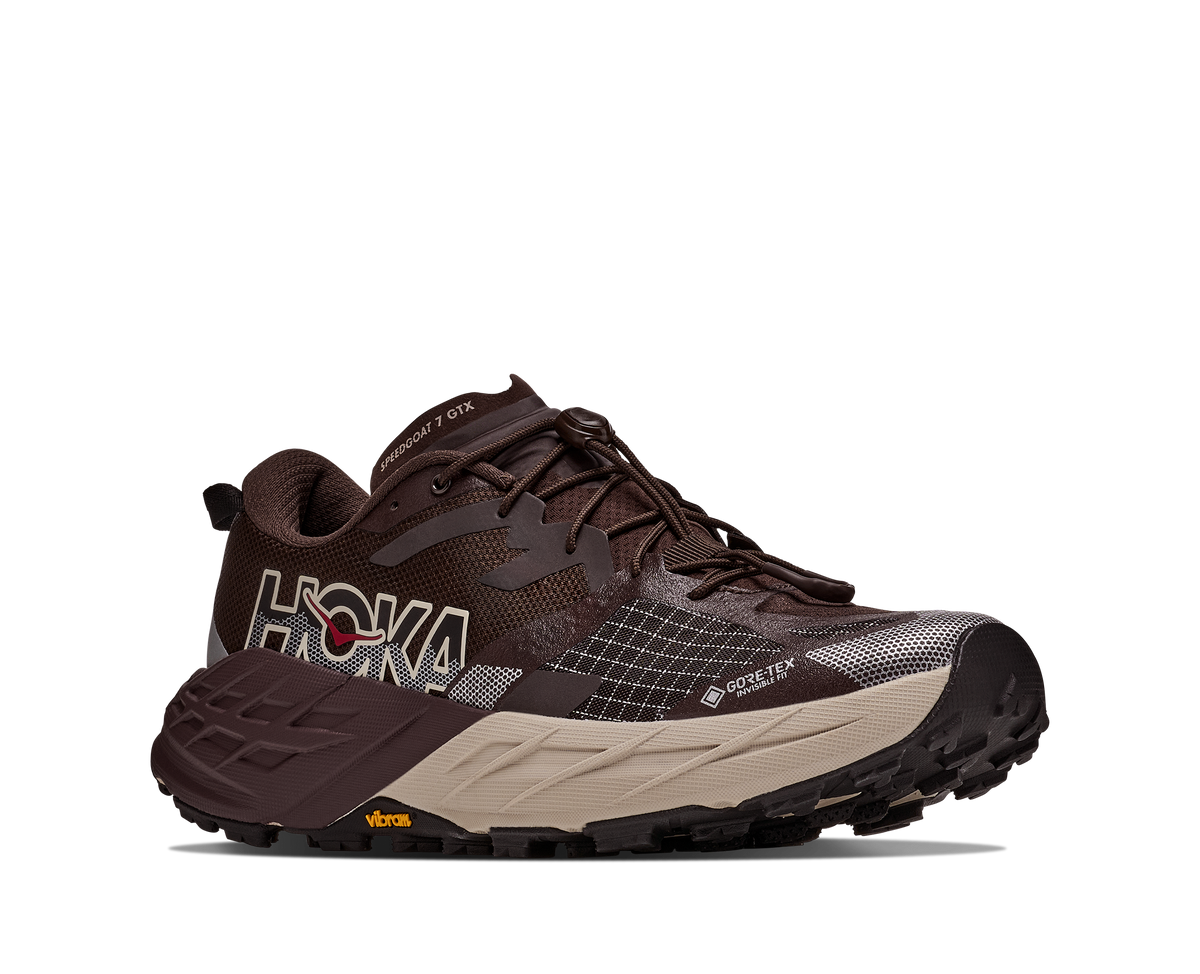 HOKA Speedgoat 7 GTX Hombre Spiced Chocolate / River Rock Grey — vista trasera