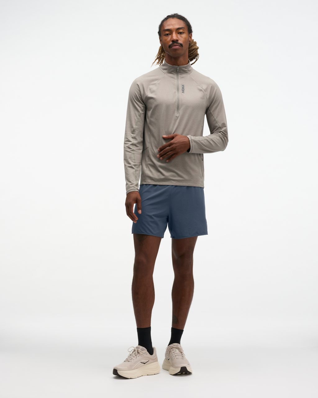 HOKA Skyform Half Zip Hombre Pebble Grey Htr — vista frontal