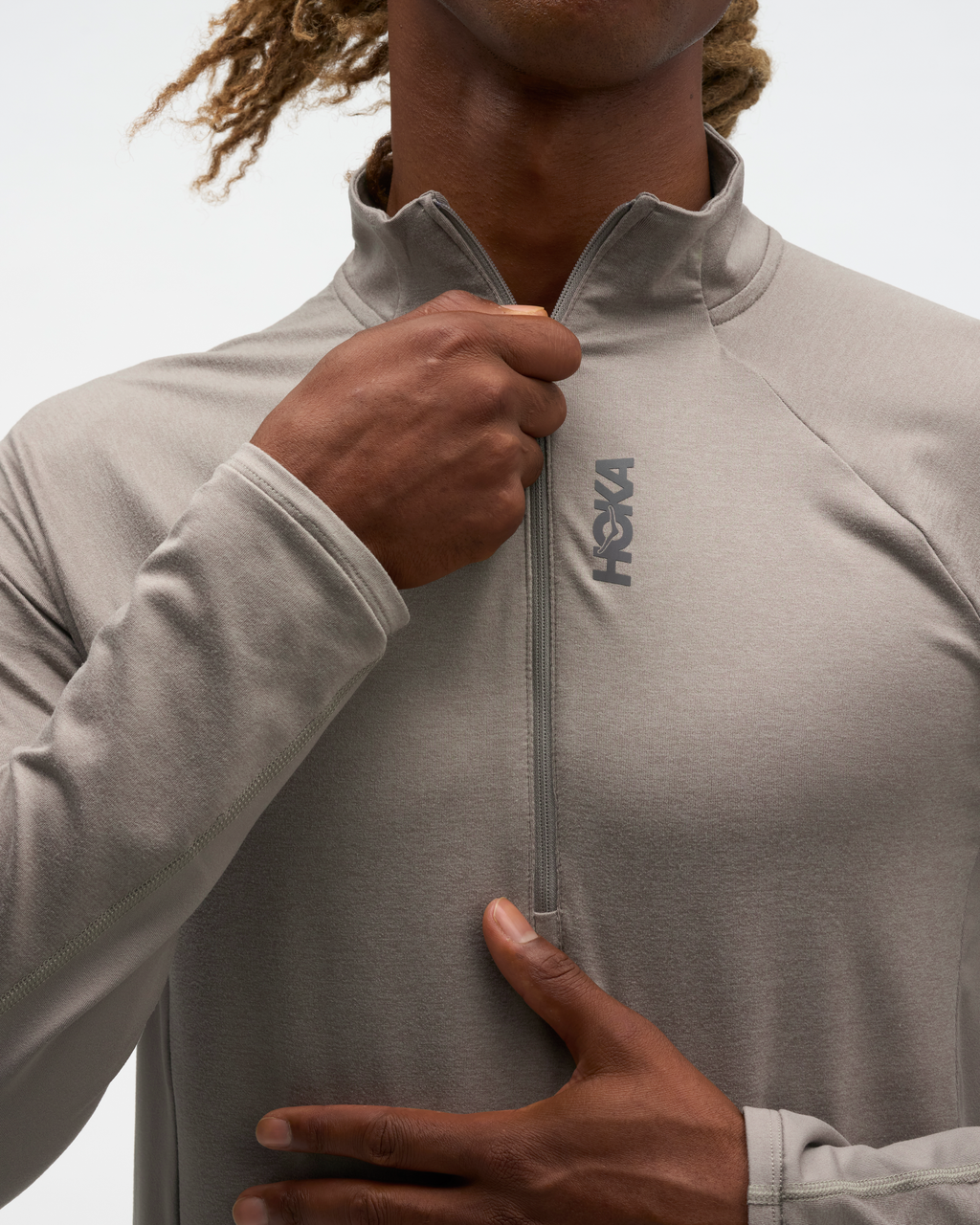 HOKA Skyform Half Zip Hombre Pebble Grey Htr — vista superior
