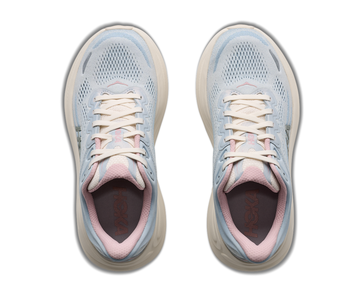 HOKA Bondi 9 GLM Mujer Alabaster / Mineral Blue — vista medial