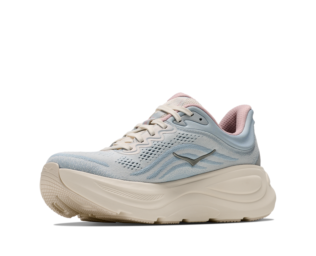 HOKA Bondi 9 GLM Mujer Alabaster / Mineral Blue — vista frontal