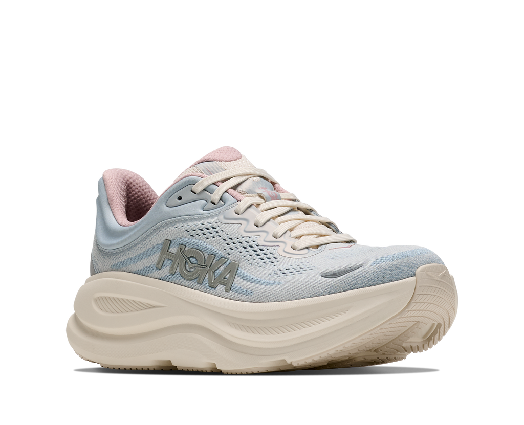 HOKA Bondi 9 GLM Mujer Alabaster / Mineral Blue — vista trasera